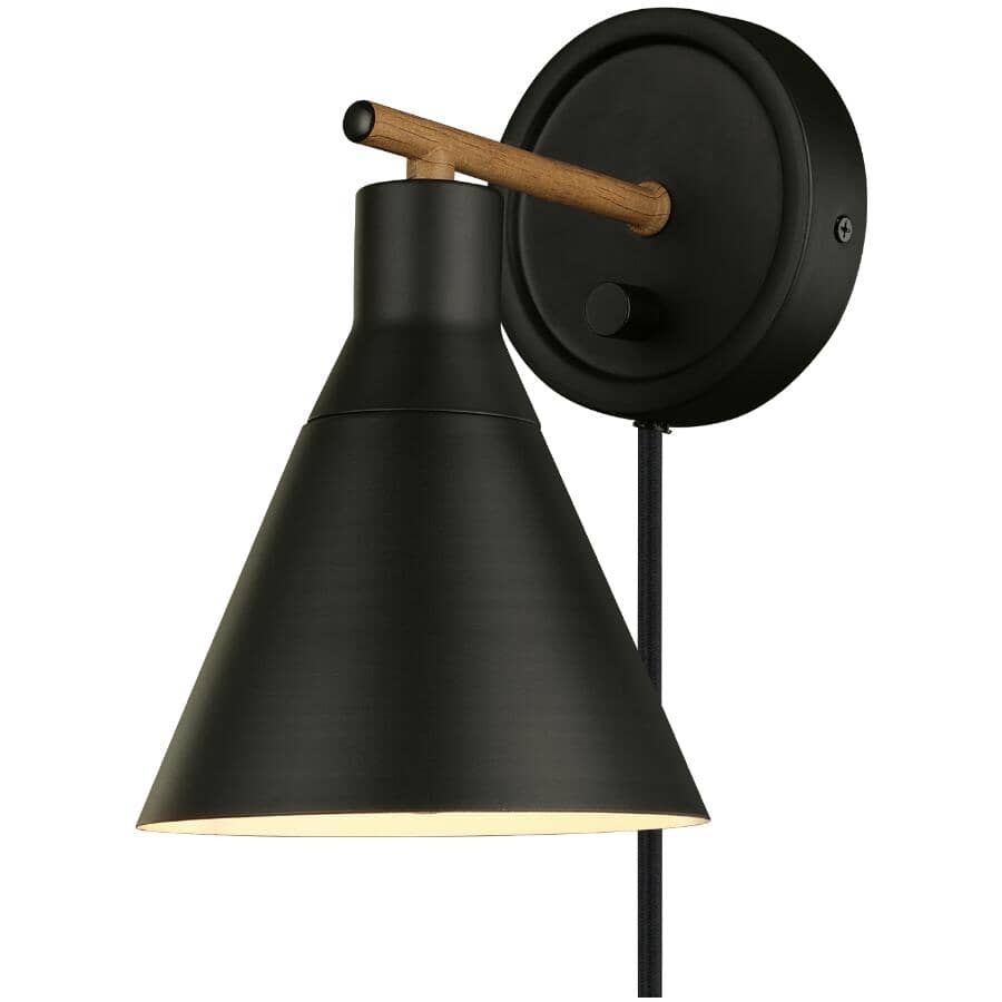 GLOBE ELECTRIC:Tristan Plug-In or Hardwired Wall Sconce - Matte Black with Black Cord