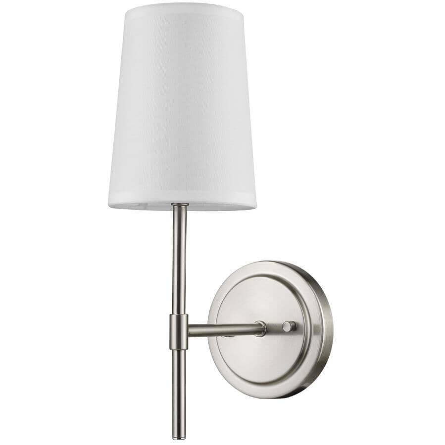 GLOBE ELECTRIC:Clarissa Wall Sconce - Brushed Nickel with White Fabric