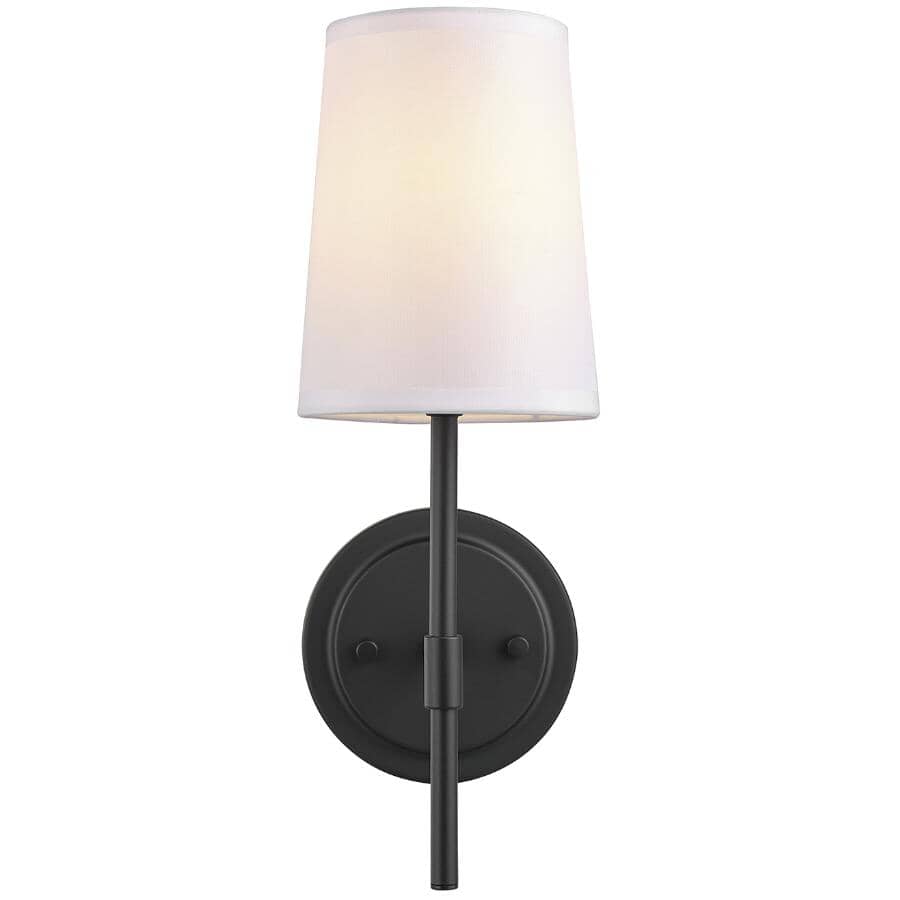 GLOBE ELECTRIC:Clarissa Wall Sconce - Matte Black with White Fabric