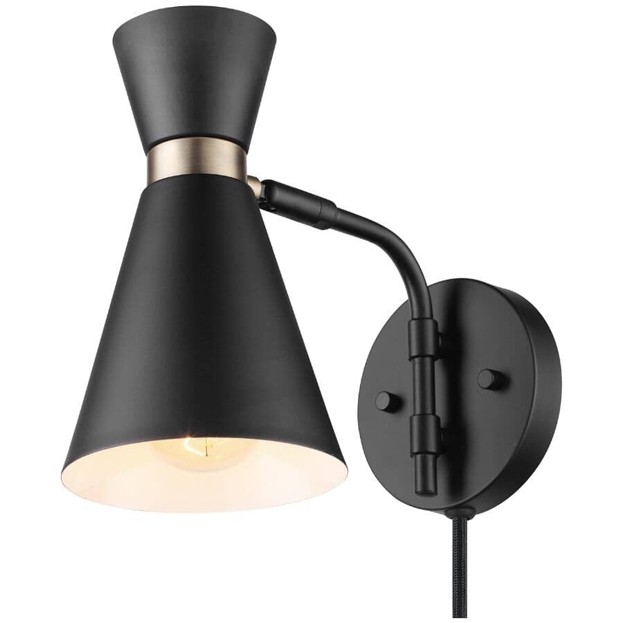 GLOBE ELECTRIC:Belmont Plug-In or Hardwired Wall Sconce - Black with Black Cord