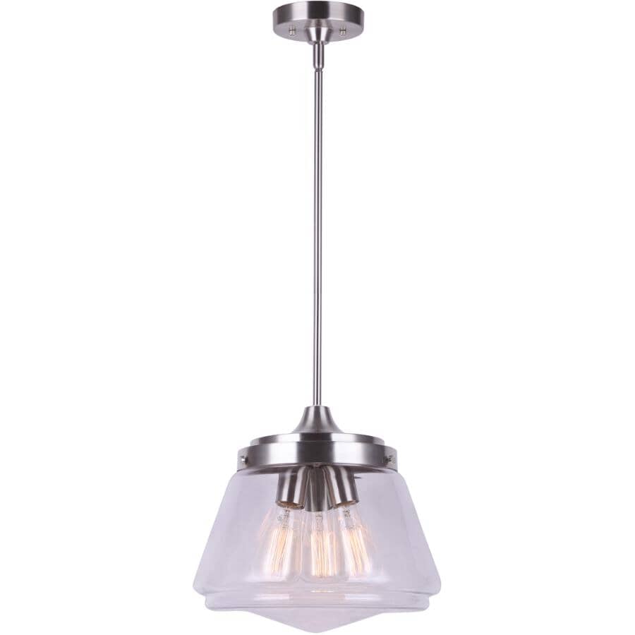 CANARM:Meyer 3 Light Pendant Light Fixture - Brushed Nickel with Clear Glass