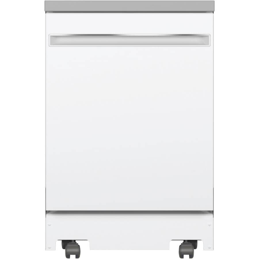 GE:Portable Tall Tub Dishwasher (GPT225SGLWW) - Top Control + White with Stainless Steel Interior, 24"
