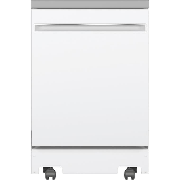 Lave-vaisselle portatif à cuve haute (GPT225SGLWW), commandes sur le dessus, blanc avec intérieur en acier inoxydable, 24 po