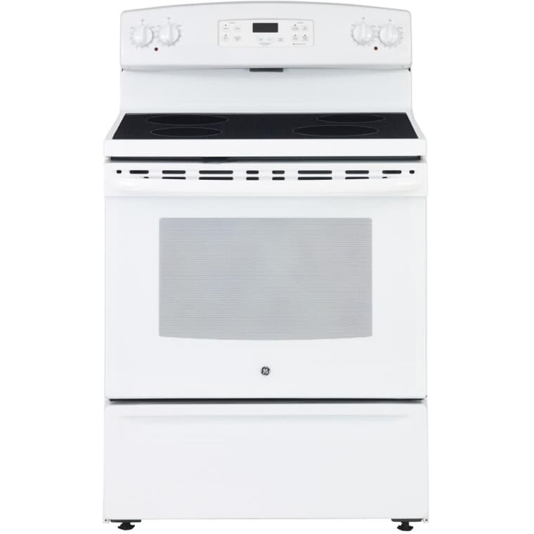 30" 5.0 cu. ft. Freestanding Smooth Top Electric Range (JCBS630DKWW) - Manual Clean, White