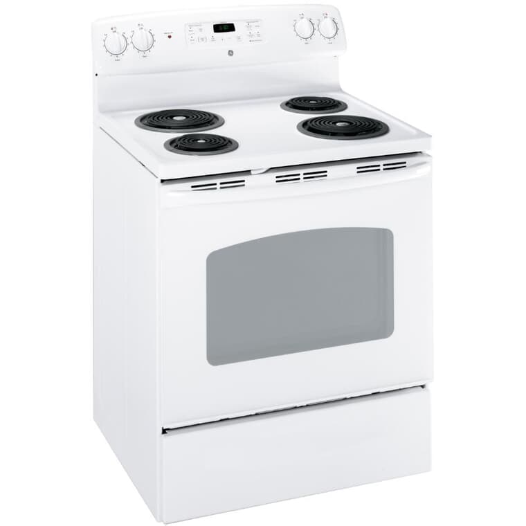 30" 5.0 cu. ft. Freestanding Coil Top Electric Range (JCBP240DMWW) - Self-Cleaning, White
