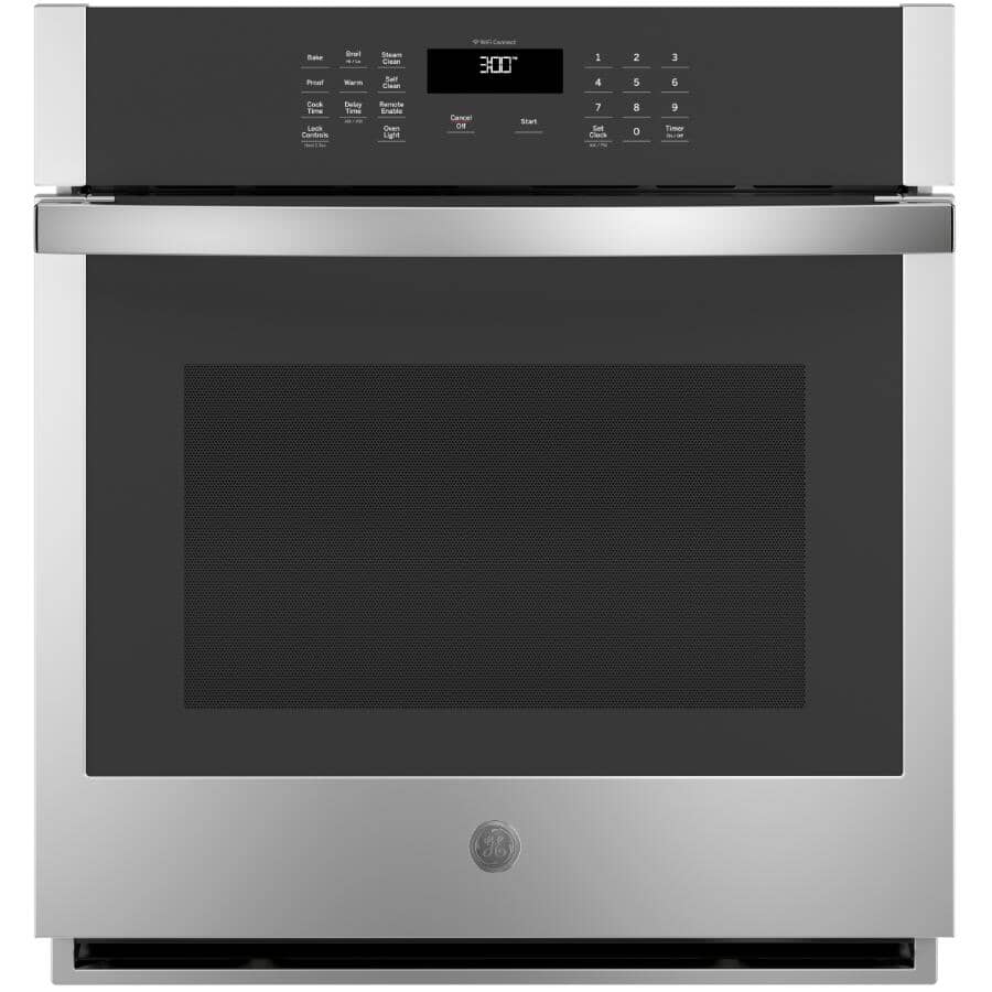 GE:27" 4.3 cu. ft. Single Wall Oven (JKS3000SNSS) - with Self Cleaning + Wifi Connection, Stainless Steel