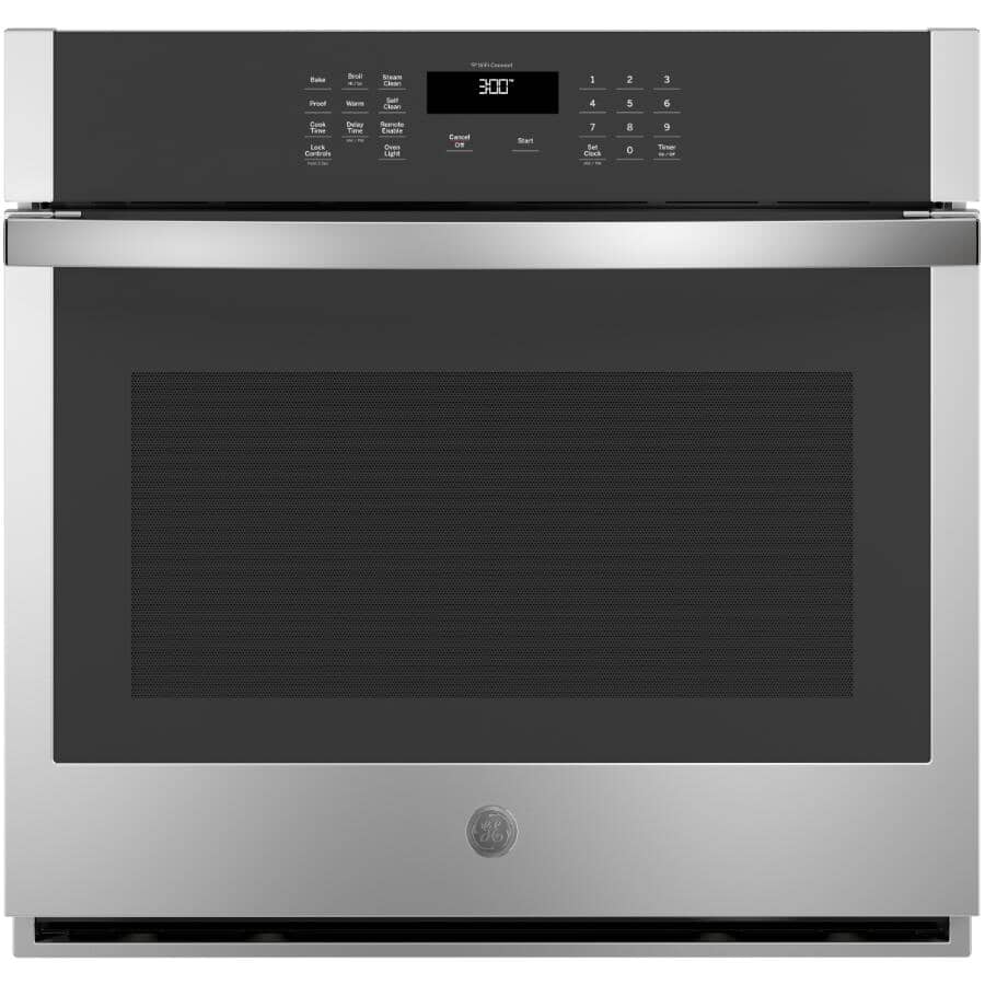 GE:30" 5.0 cu. ft. Single Wall Oven (JTS3000SNSS) - with Self Cleaning + Wifi Connection, Stainless Steel