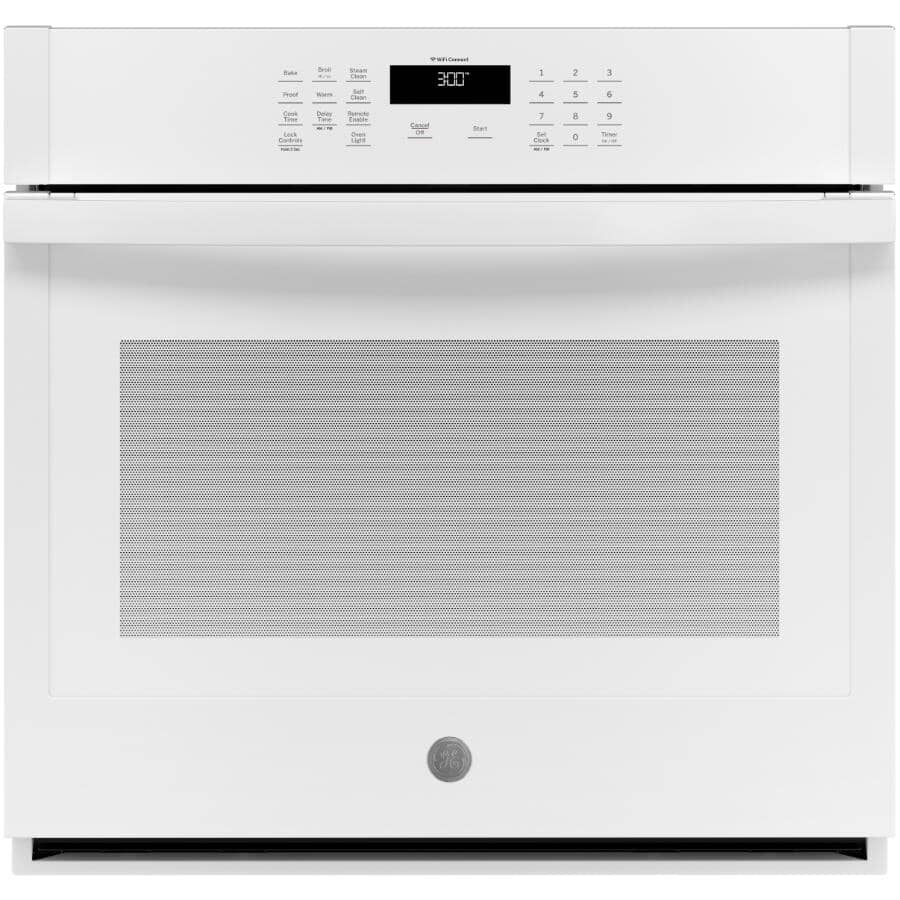 GE:30" 5.0 cu. ft. Single Wall Oven (JTS3000DNWW) - with Self Cleaning + Wifi Connection, White
