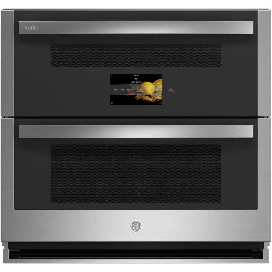 GE PROFILE:30" 5.0 cu. ft. Two in One Convection Wall Oven (PTS9200SNSS) - with Air Fry + LCD Touch Screen, Stainless Steel