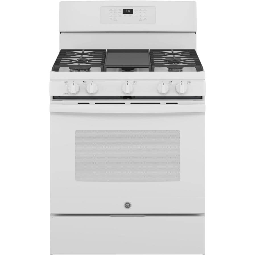 GE:30" 5.4 cu. ft. Freestanding Convection Gas Range (JCGB735DPWW) - with Air Fry, White