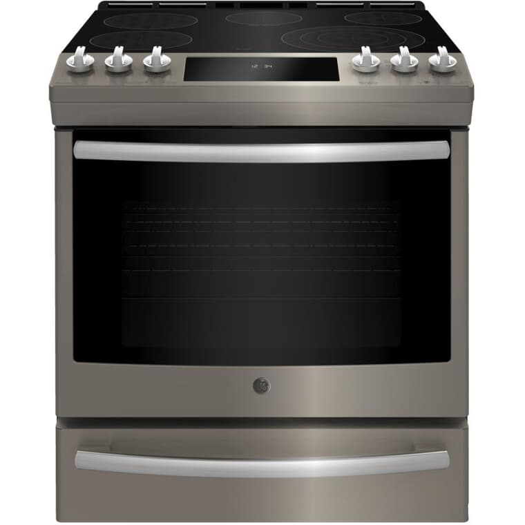 30" 5.3 cu. ft. Slide-In Smooth Top Electric Convection Range (PCS940EMES) - Self-Cleaning, Slate
