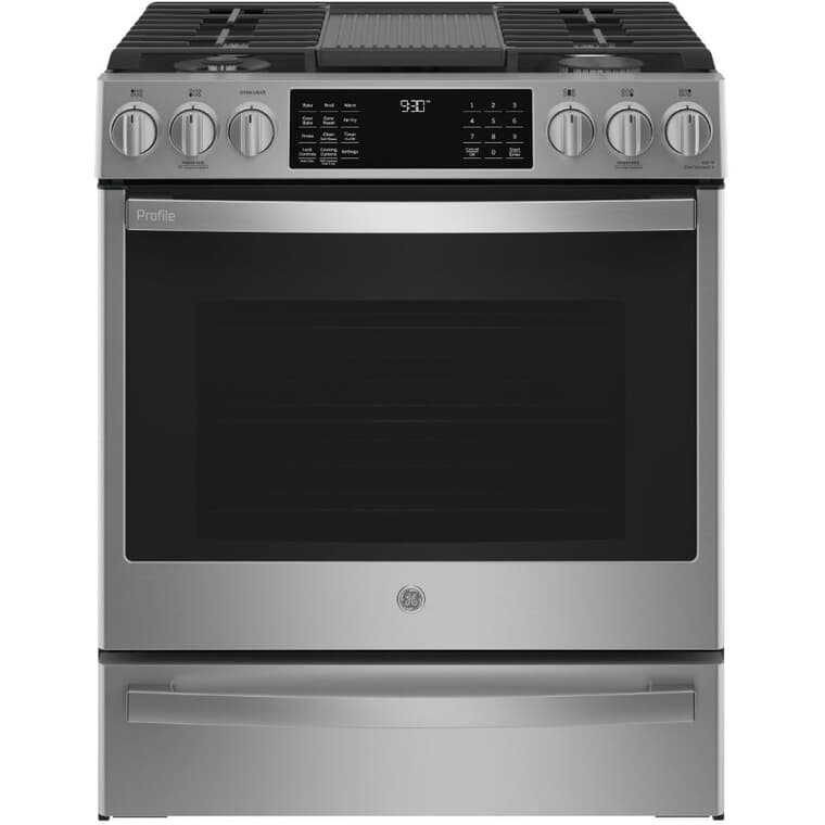 30" 5.6 cu. ft. Slide-In Convection Gas Range (PCGS930YPFS) - Stainless Steel