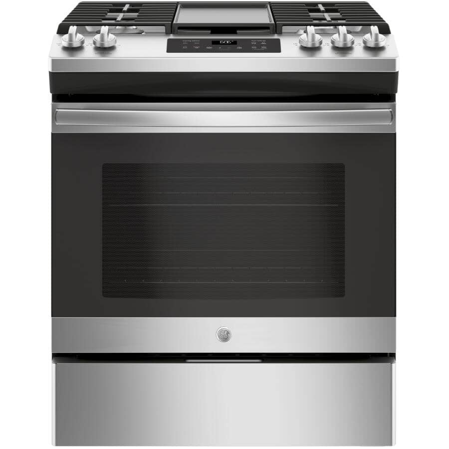 GE:30" 5.0 cu. ft. Slide-In Gas Range (JCGSS66SELSS) - with Storage Drawer, Stainless Steel