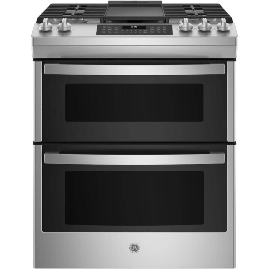 GE:30" 6.7 cu. ft. Slide-In Gas Double Range (JCGSS86SPSS) - Stainless Steel