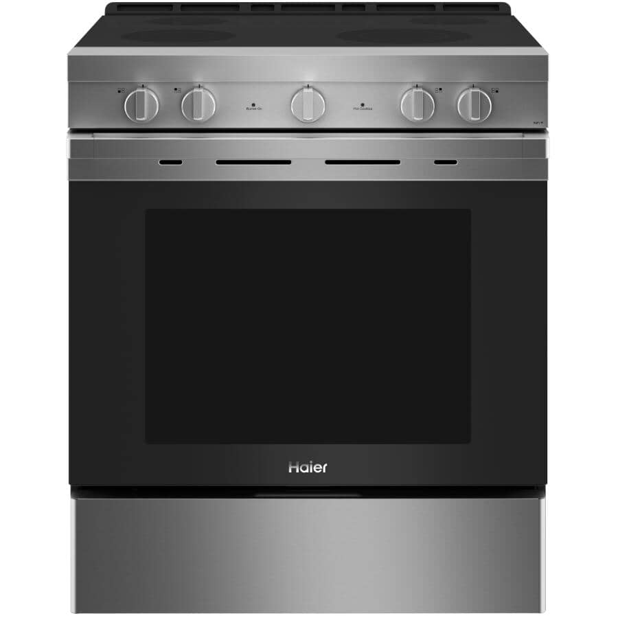 HAIER:30" 5.7 cu. ft. Slide-In Smooth Top Electric Convection Range (QCSS740RNSS) - Stainless Steel