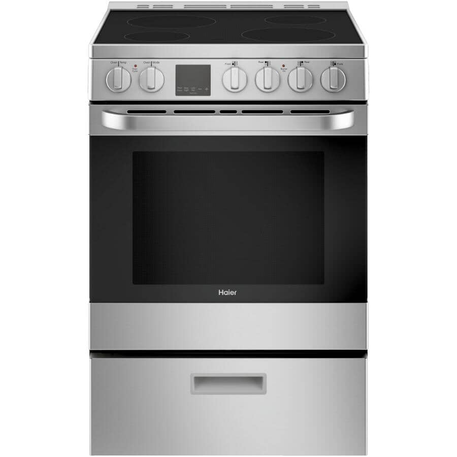 HAIER:24" 2.9 cu. ft. Freestanding Smooth Top Electric Range (QCAS740RMSS) - Manual Clean, Stainless Steel