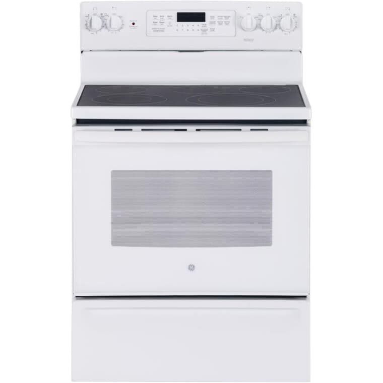 30" 5.0 cu. ft. Freestanding Smooth Top Electric Convection Range (JCB840DKWW) - Self-Cleaning, White