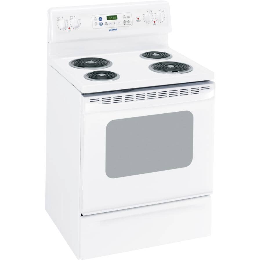 MOFFAT:30" 5.0 cu. ft. Freestanding Coil Top Electric Range (MCB757DMWW) -  Manual Clean, White