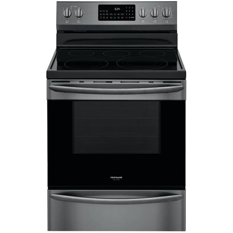 FRIGIDAIRE GALLERY:30" 5.7 cu. ft. Freestanding Smooth Top Electric Range (GCRE306CAD) - with Air Fry, Black Stainless Steel