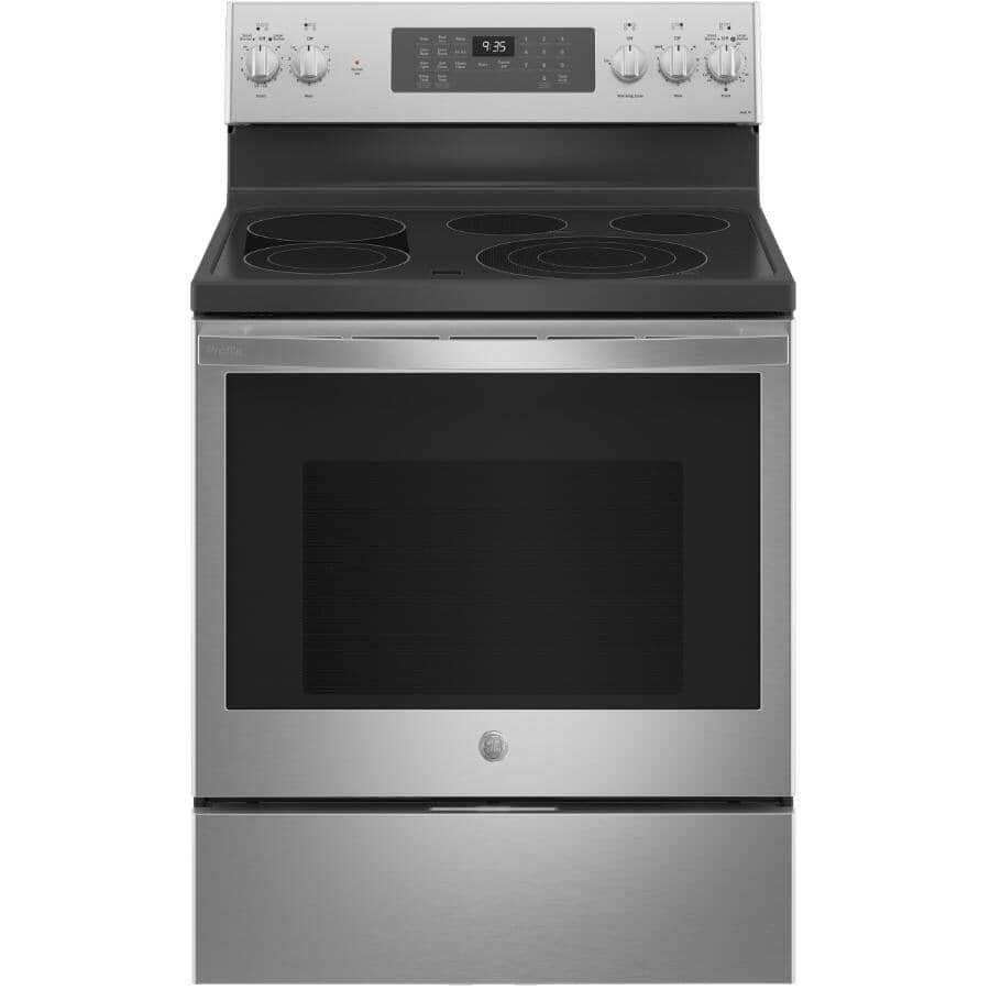GE PROFILE:30" 5.3 cu. ft. Freestanding Smooth Top Electric Range (PB935YPFS) - with No Preheat Air Fryer, Stainless Steel