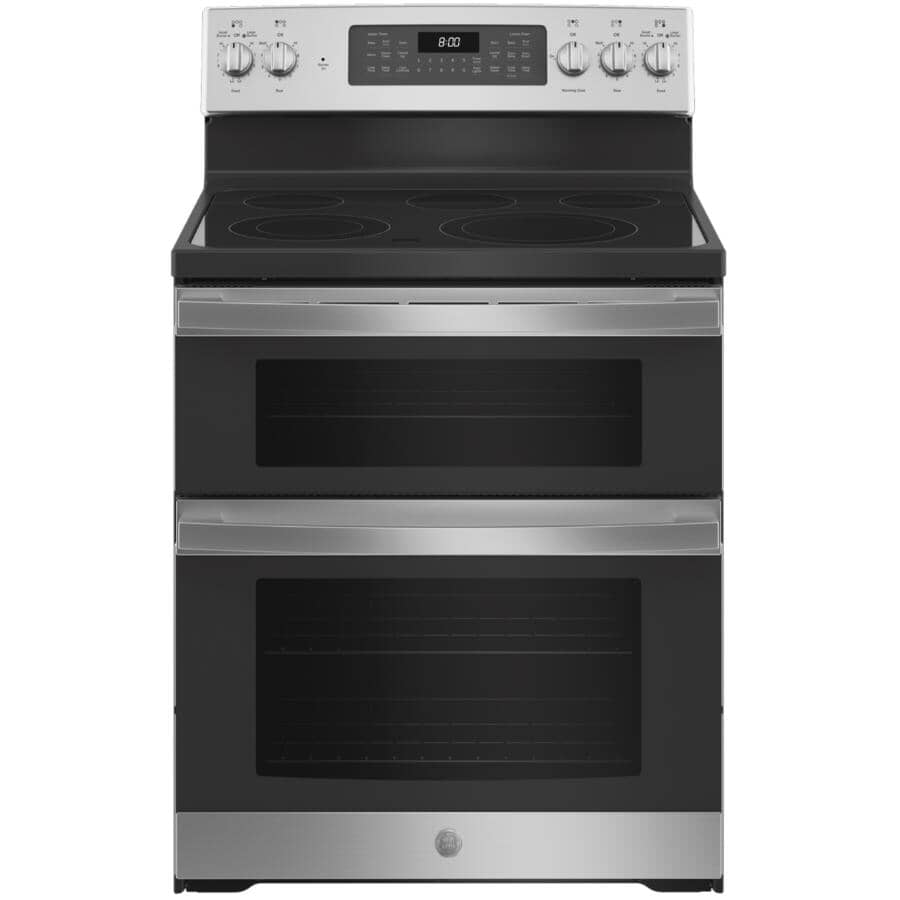 GE:30" 6.6 cu. ft. Freestanding Smooth Top Double Electric Range (JBS86SPSS) - Steam Cleaning, Stainless Steel