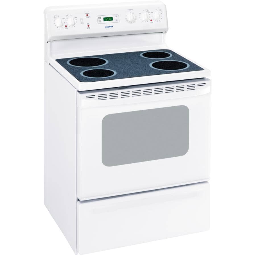 MOFFAT:30" 5.0 cu. ft. Freestanding Smooth Top Electric Range (MCBS585DNWW) - Manual Clean, White