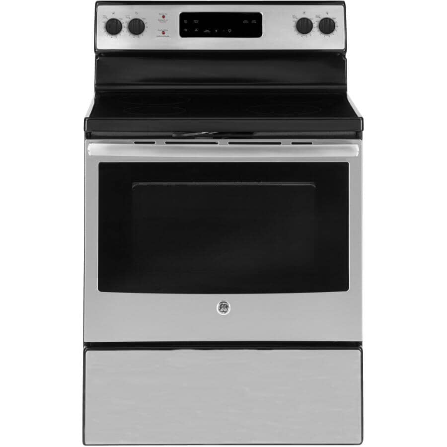 GE:30" 5.0 cu. ft. Freestanding Smooth Top Electric Range (JCB630SKSS) - Self-Cleaning, Stainless Steel