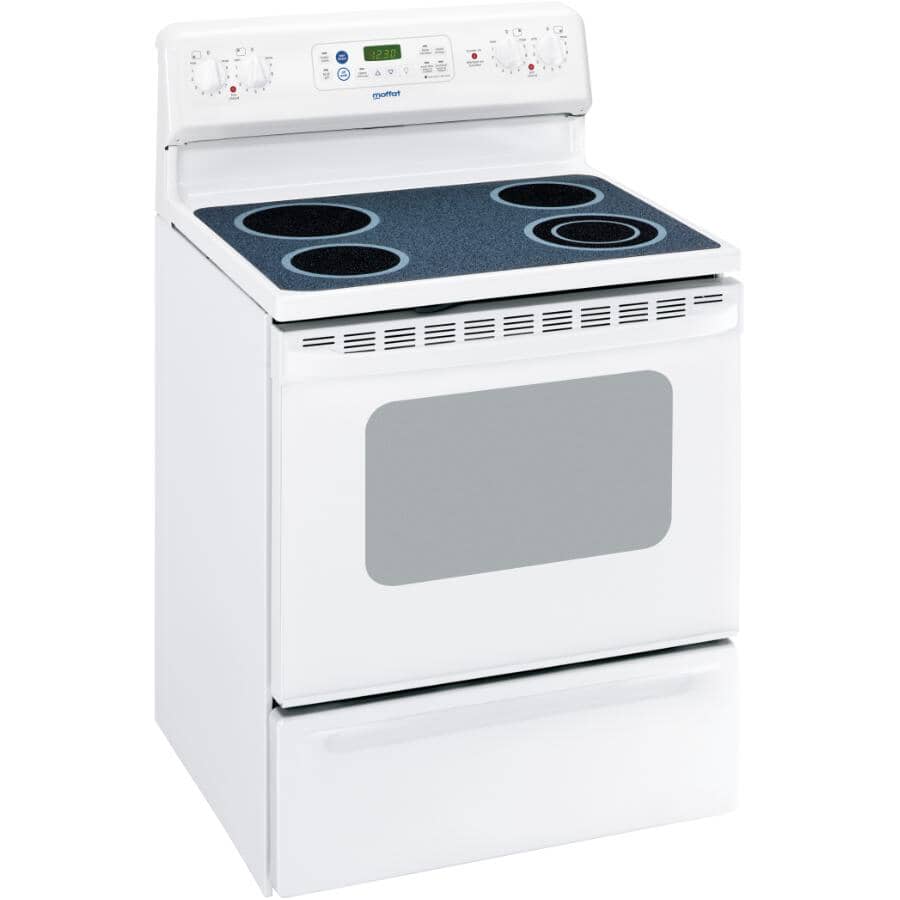MOFFAT:30" 5.0 cu. ft. Freestanding Smooth Top Electric Range (MCB787DNWW) - Self-Cleaning, White