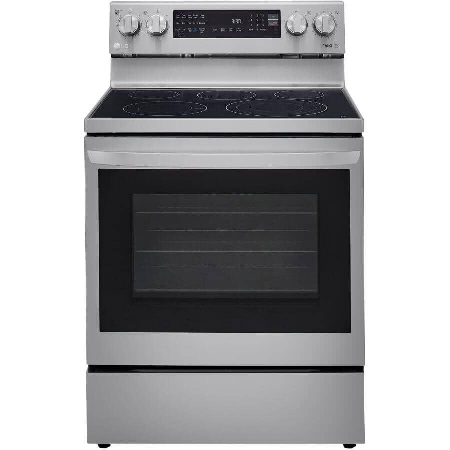 LG:30" 6.3 cu. ft. Freestanding Smooth Top Electric Convection Range (LREL6325F) - with Air Fry + InstaView + Easy Clean + Stainless Steel