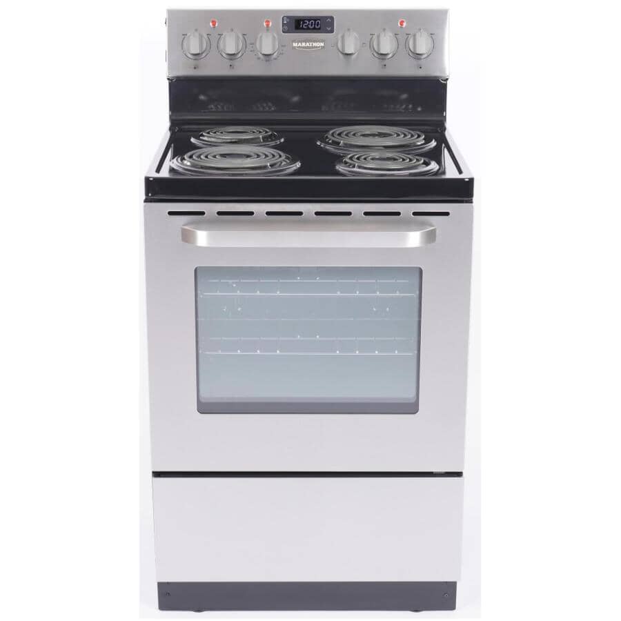 MARATHON:24" 2.7 cu. ft. Freestanding Coil Top Electric Range (MER241SS) - Manual Clean, Stainless Steel
