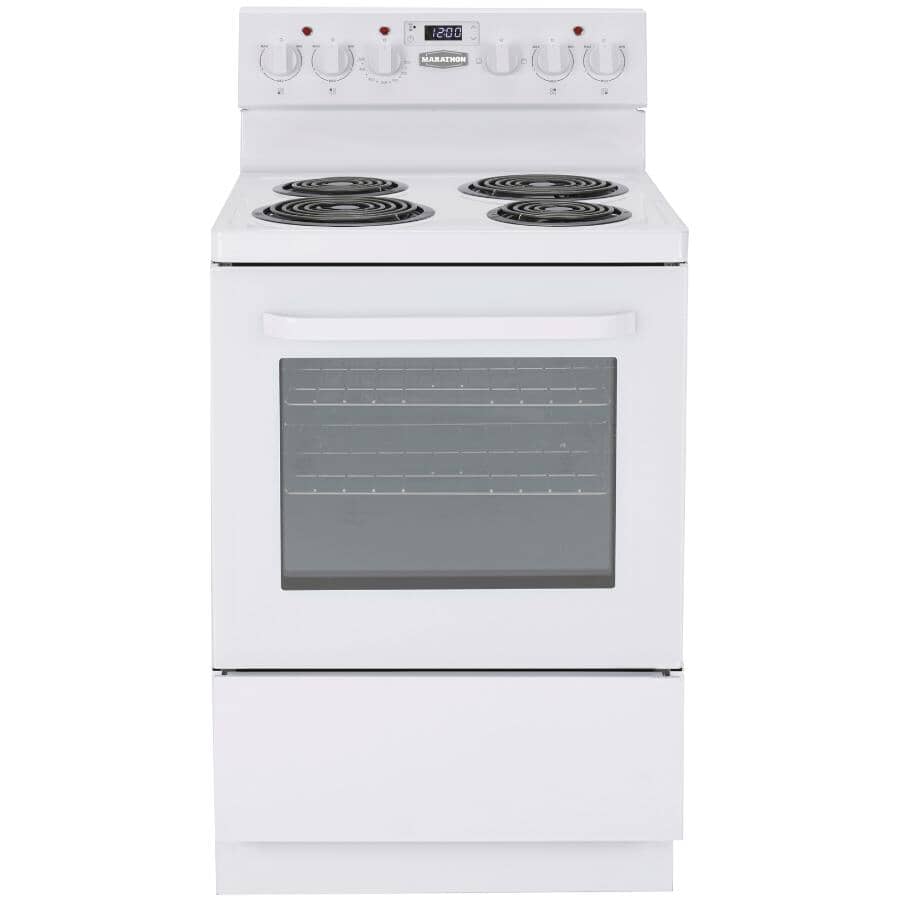 MARATHON:24" 2.7 cu. ft. Freestanding Coil Top Electric Range (MER243W) - with CTL Technology + Manual Clean, White