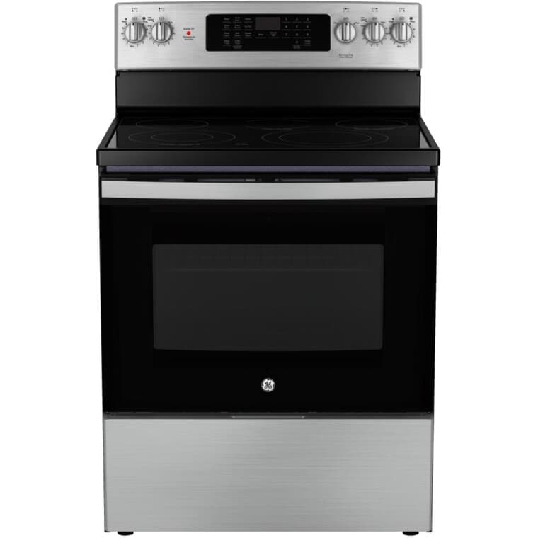 30" 5 cu. ft. Freestanding Smooth Top Electric True Convection Range with No Preheat Air Fry + Hot Surface Indicator (JCB830STSS) - Stainless Steel