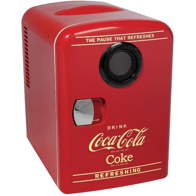 Mini-réfrigérateur et réchauffeur personnel Coca-Cola avec haut-parleur Bluetooth à 6 canettes, rouge