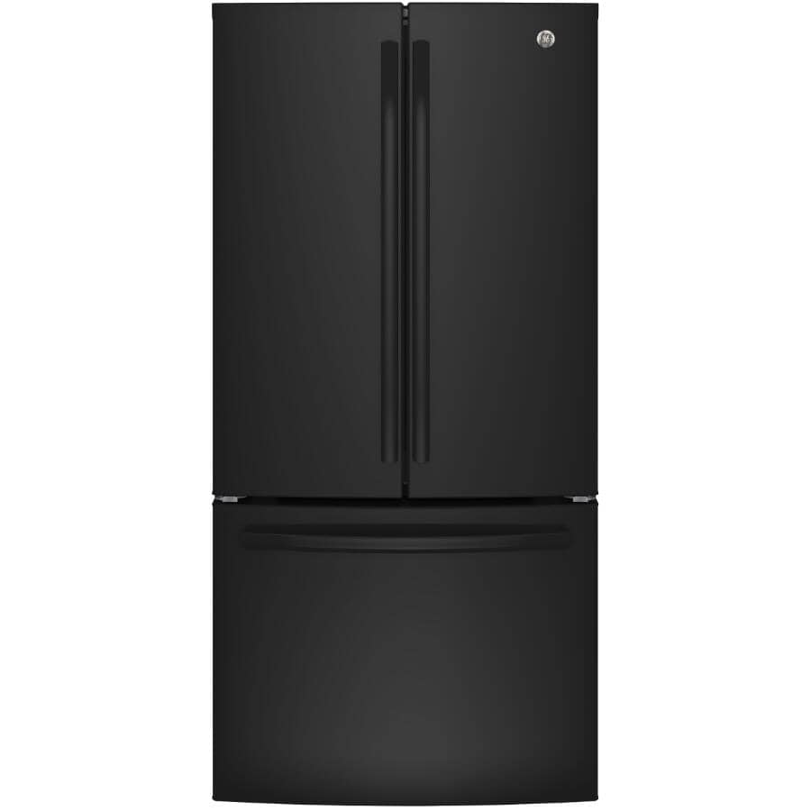 GE:33" 18.6 cu. ft. French Door Bottom Freezer Refrigerator (GWE19JGLBB) - High Gloss Black