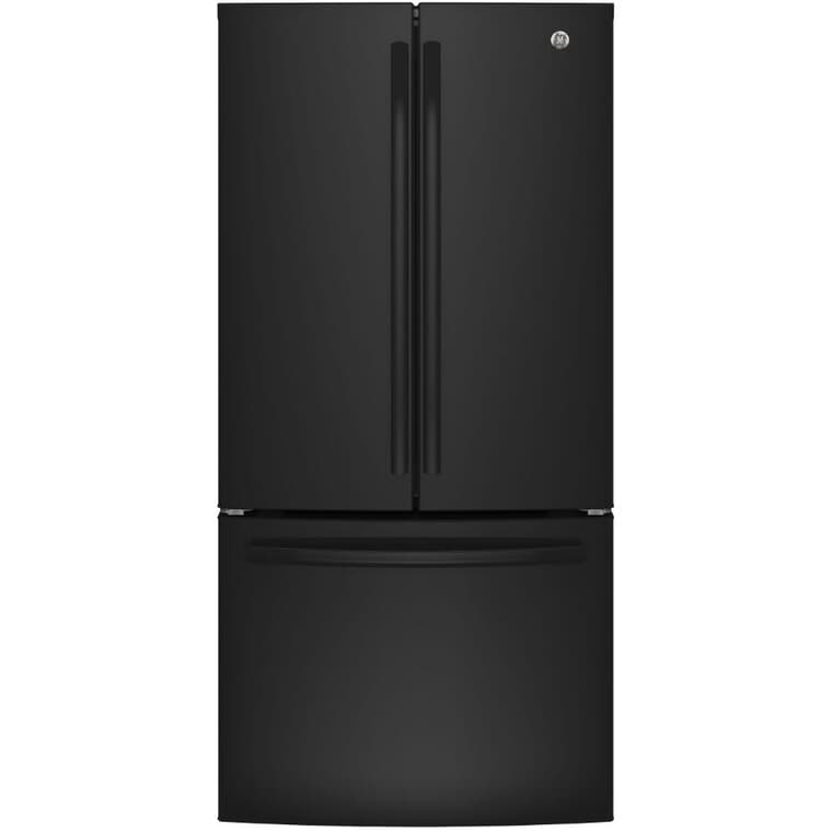 33" 18.6 cu. ft. French Door Bottom Freezer Refrigerator (GWE19JGLBB) - High Gloss Black