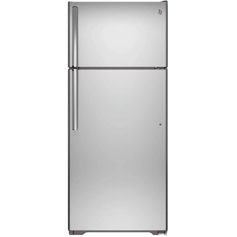 GE:30" 18 cu. ft. Top Freezer Refrigerator (GTE18FSLKSS) - Frost Free, Stainless Steel