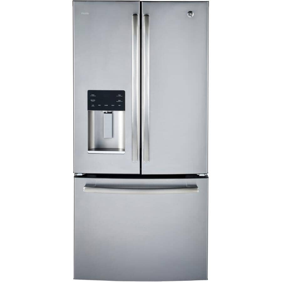 GE PROFILE:33" 24.8 cu. ft. French Door Bottom Freezer Refrigerator (PFE24HYRKFS) - with Dispenser, Fingerprint Resistant Stainless Steel