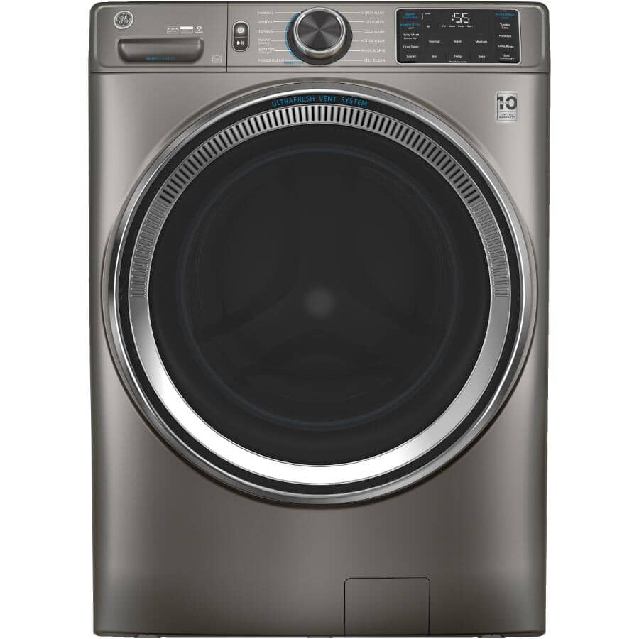 GE:28" 5.5 cu. ft. Front Load Washer (GFW650SPNSN) - with Built-In Wifi, Satin Nickel