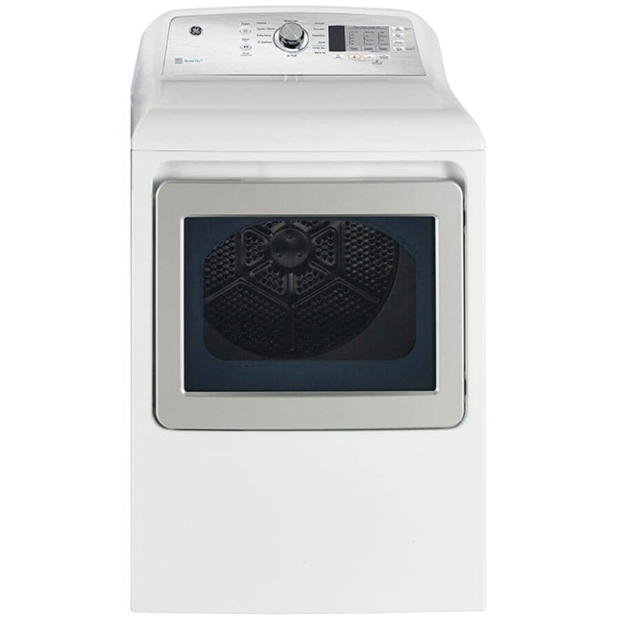 GE:27" 7.4 cu. ft. Top Load Gas Dryer (GTD40GBMRWS) - with Sanifresh Cycle, White