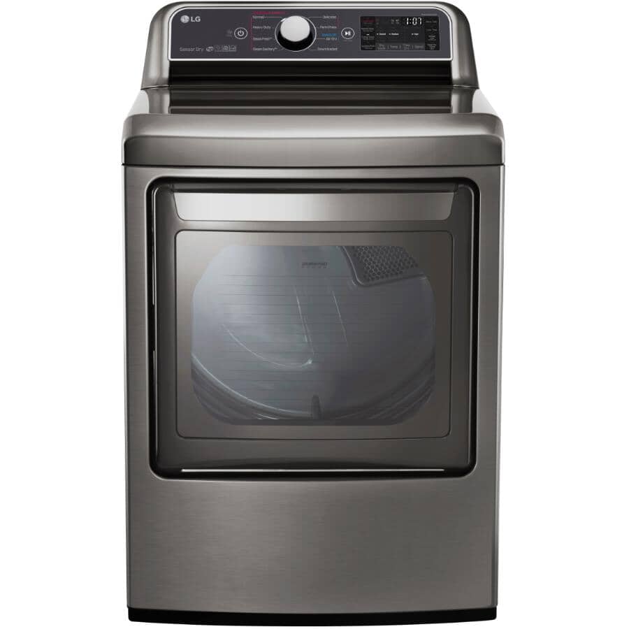 LG:27" 7.3 cu. ft. Super Capacity Electric Front Load Dryer (DLEX7300VE) - with EasyLoad + Dual Opening Door, Graphite Steel