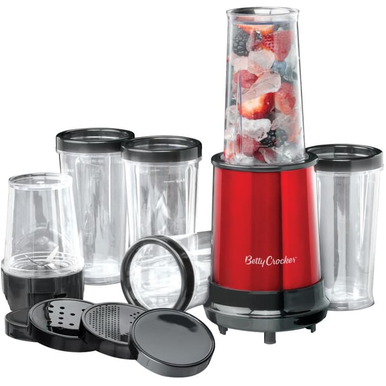 17-Piece Multi-Purpose Personal Blender with Plastic Cups - Red, 300W