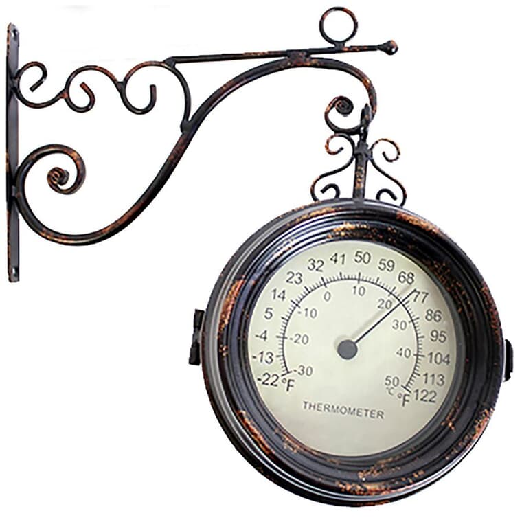 Horloge murale à deux faces pour l'intérieur et l'extérieur, avec thermomètre