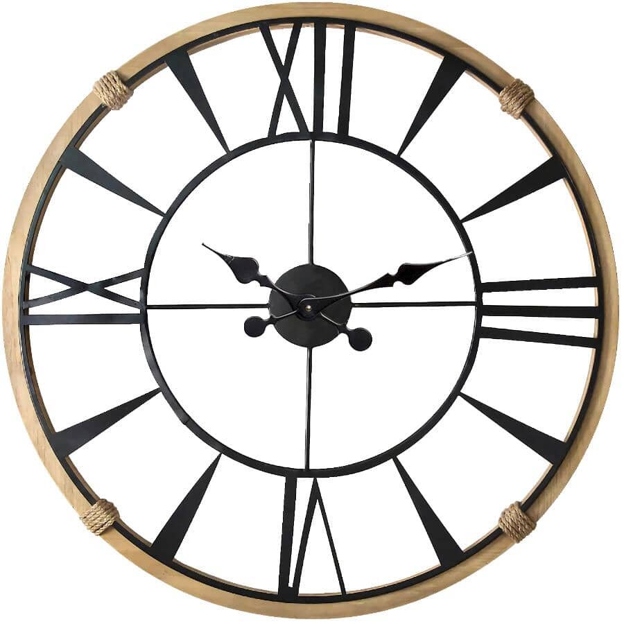 HOME ACCENT:24" Round Wall Clock - Wood/Metal
