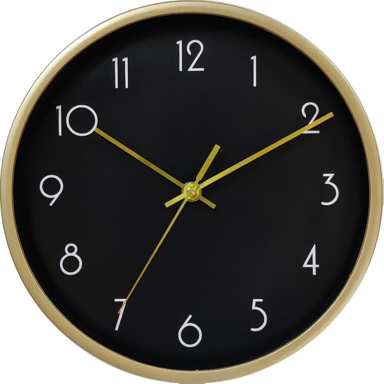 Horloge murale ronde de 10 po, noir et or