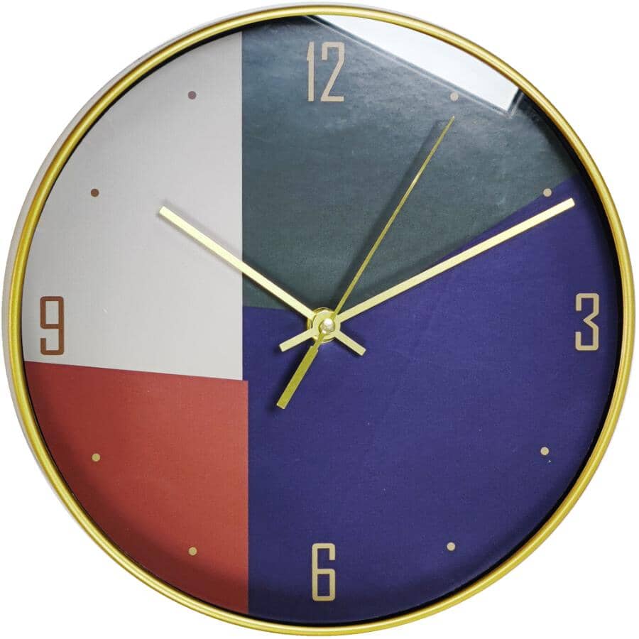 HOME ACCENT:10" Round Wall Clock - Gold & Abstract