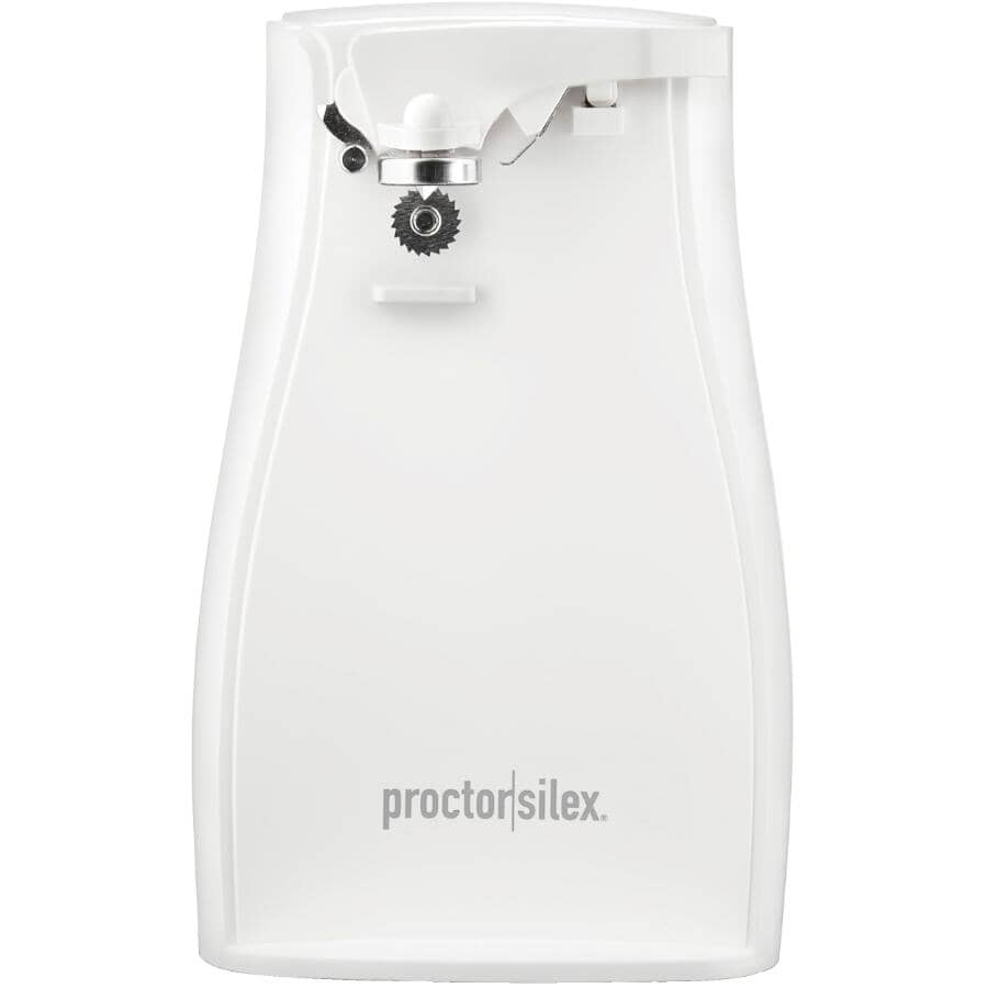 PROCTOR SILEX:Ouvre-boîte électrique de comptoir avec affûteur de couteau (75224PS), blanc