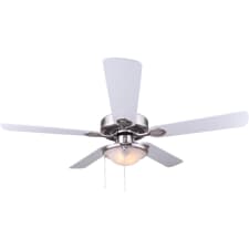 Canarm Preston III 52-Inch Ceiling Fan – Brushed Nickel Finish, 5 Reversible Blades (Walnut/Silver Oak), Opal Glass Light Kit With Bulbs, Pull Chain, Downrod Mount, Modern Transitional Design