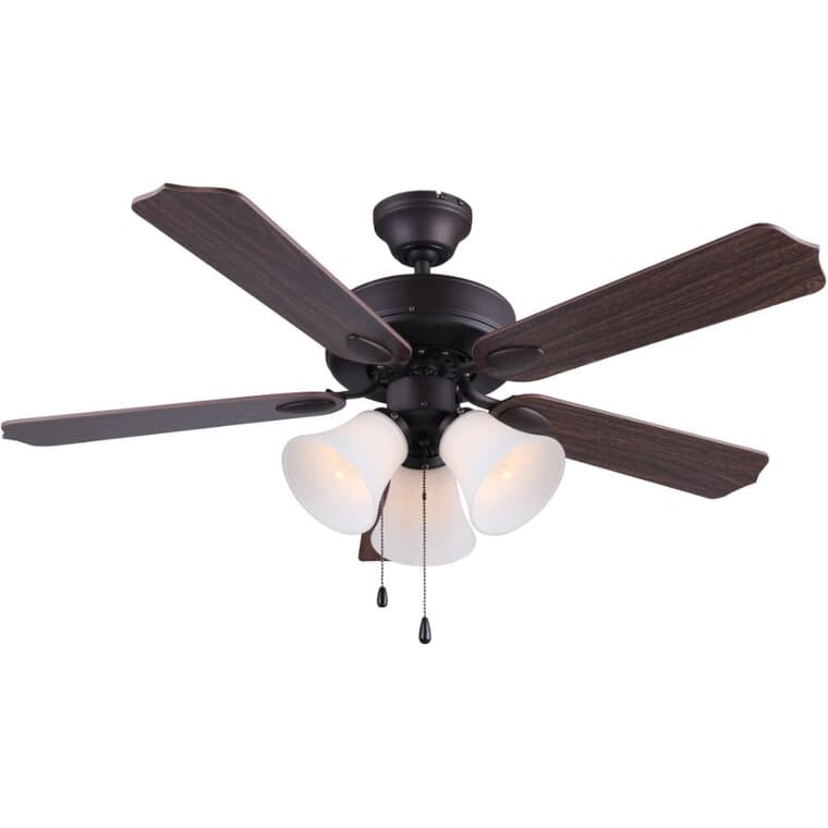 Rue 42" Ceiling Fan with Light - Reversible Blades, Rubbed Antique Bronze
