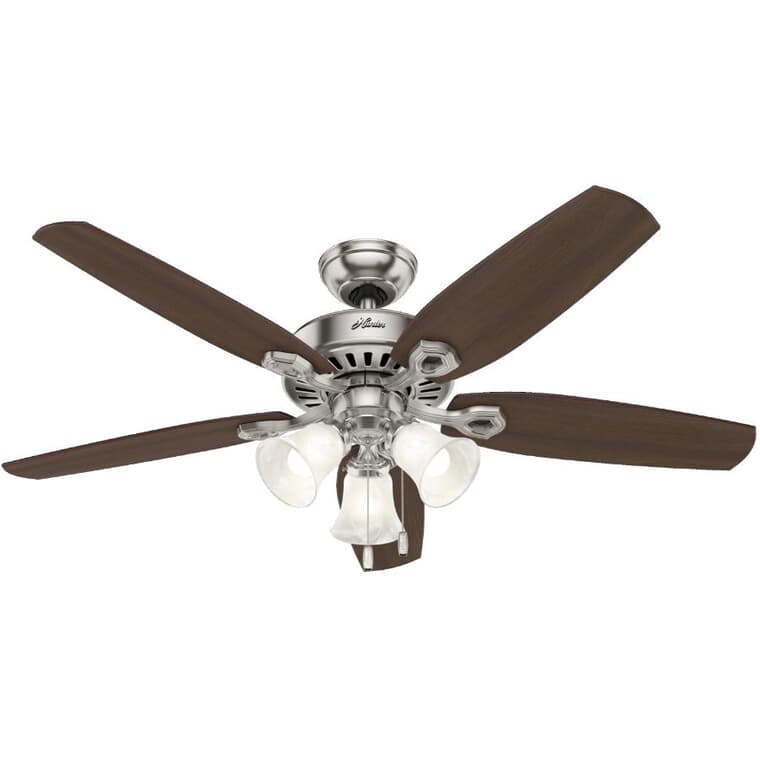 Hinnman 52" Ceiling Fan with Light - Reversible Blades, Brushed Nickel