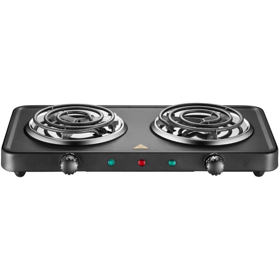 SALTON:Portable Electric Coil Double Cooktop - with Temperature Control, Black